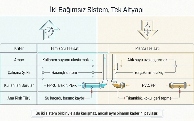 Su Tesisatı Nedir? 2 temiz su tesisatı ve pis su tesisatı